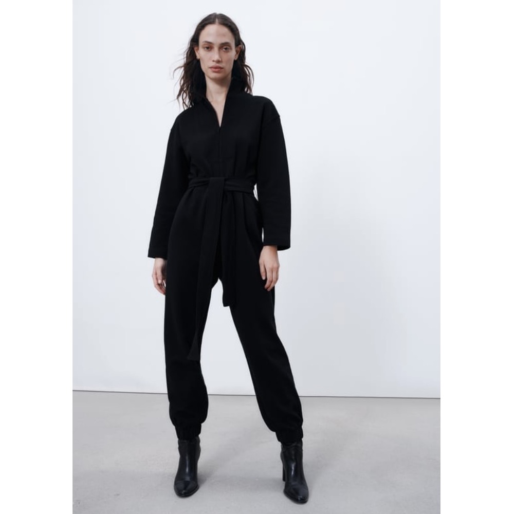 Zara long sleeve jumpsuit with self tie. NWT